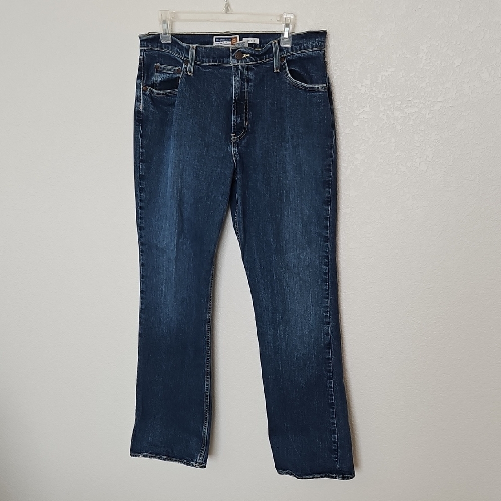 Old Navy Classic Dark Blue Stretch Jeans with Yellow Topstitch ~ Size 14 Regular